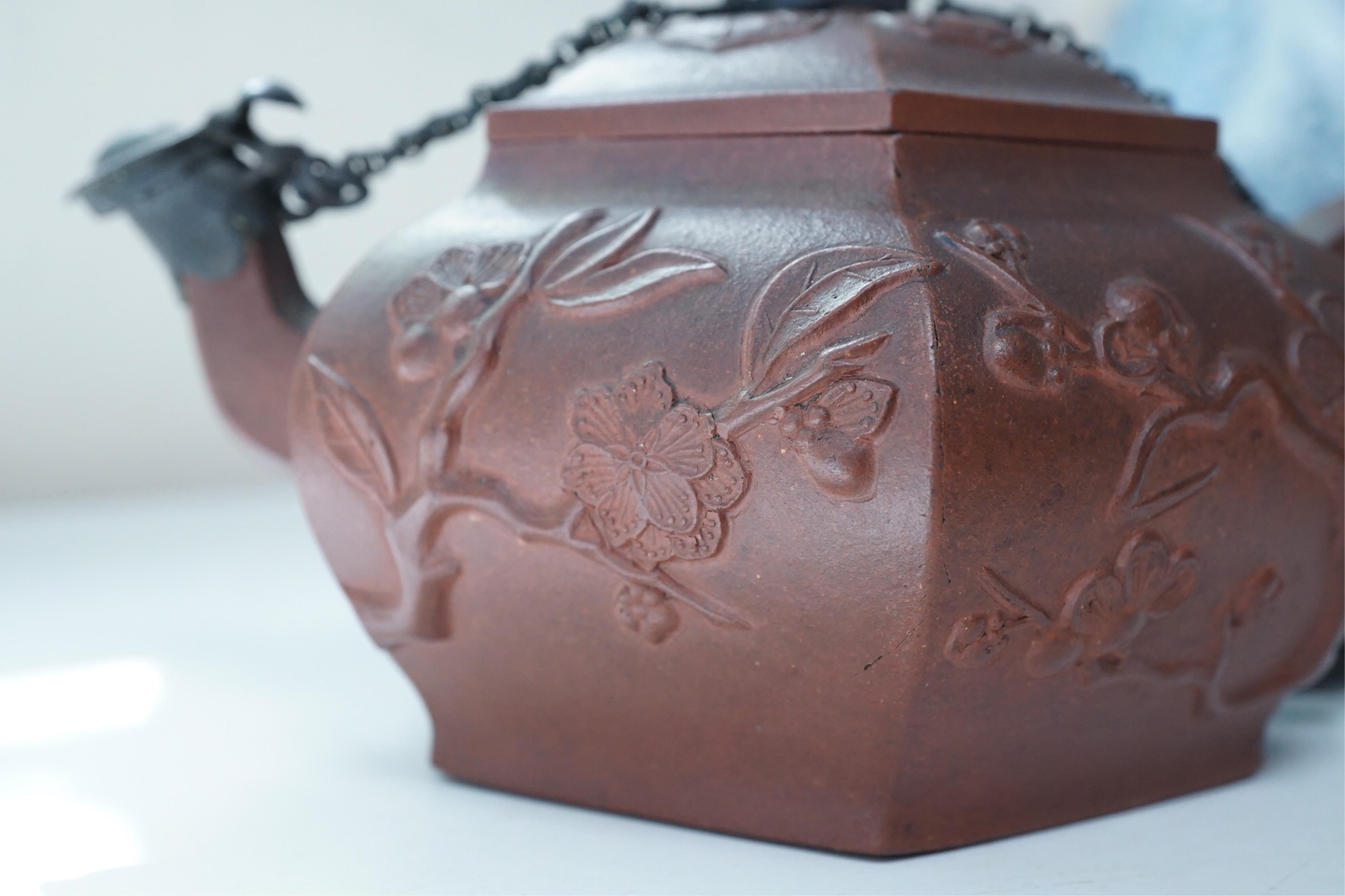 A Chinese Yixing hexagonal teapot, Kangxi period